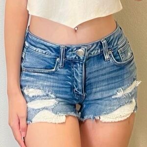 American Eagle Next Level Stretch Midi Distressed Denim Shorts Size 8